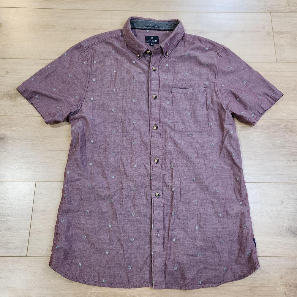 Roark Revival Shirt Mens Large Red Geometric Short Sleeve Button Up Casual